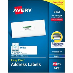 Avery Inkjet Labels, Mailing, 1-1/3"x4",1400/BX, White