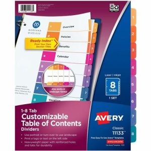 Avery  Ready Index Dividers,TOC,1-8 Tab,3HP,8-1/2"x11",1 ST,Multi