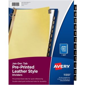 Avery  Pre-printed Dividers,Monthly,8-1/2"x11",12/ST,BK Tabs, Buff