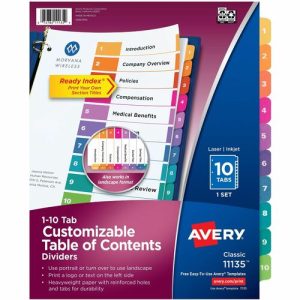 Avery  Ready Index Dividers,TOC,1-10 Tab,3HP,8-1/2"x11",1 ST,Multi