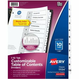 Avery  Index Dividers, 1-10 Tab, 8-1/2"x11", 1 ST, BK/WE