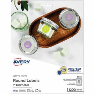 Avery  Labels,Round,SureFeed,Matte,PrinterSafe,1"Dia,1200/PK,White