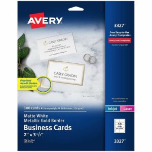 Avery  BusinessCards,GoldBorder,Print,80lb/216gsm,2"x3.5",100/PK,WE