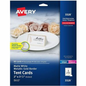 Avery  Place Cards,Tent,w/Gold,Print,65lb/176gsm,2"x3.5",80/PK,WE