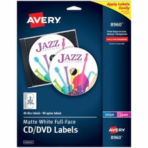 Avery  Labels, CD, Inkjet Matte, 40/Labels, 80/Inserts, White