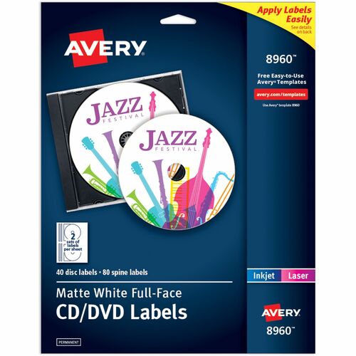 Avery Labels, CD, Inkjet Matte, 40/Labels, 80/Inserts, White