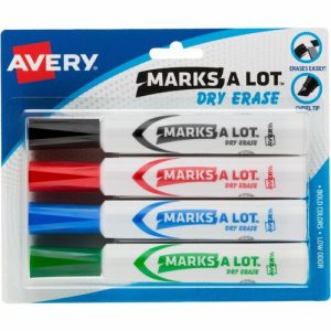 Avery  Dry-erase Markers, Chisel Point, 4/PK, BK/RD/BE/GN