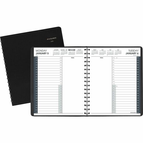 AT-A-GLANCE Daily Appt Book,12 Mths Jan-Dec, 6-7/8"x8-3/4", Black