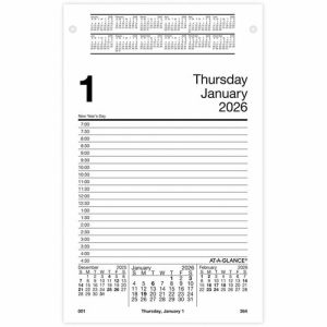 AT-A-GLANCE  Daily Desk Calendar Refill, F/ E58 Base, Jan-Dec, 5"x8"