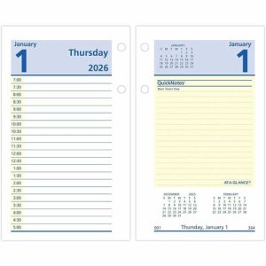 AT-A-GLANCE  Daily Calendar Refill, Quicknotes, 2PPD, 3-1/2"x6",YW/BE Ink