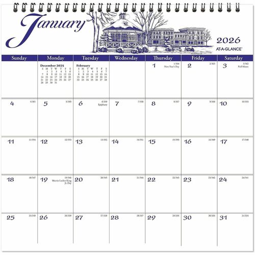 AT-A-GLANCE Wall Calendar,Full Month Per Page,12"x11-3/4",Blue/White