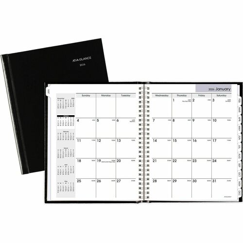 AT-A-GLANCE Desk Monthly Planner, Tabbed Jan-Dec, 6-7/8"x8-3/4", Black