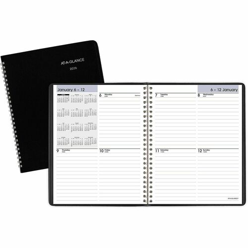 AT-A-GLANCE Weekly Appt Book, 12 Months Jan-Dec, 6-7/8"x8-3/4", Black