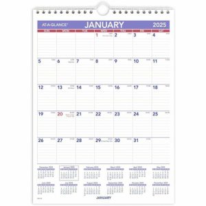 AT-A-GLANCE  Wall Calendar,Monthly,1PPM,Jan-Dec,8"x11",BE/WE