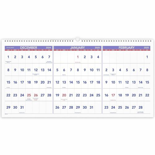 AT-A-GLANCE Horizontal Wall Calendar,15 Months,Dec-Feb,3MPP,23-1/2"x12"