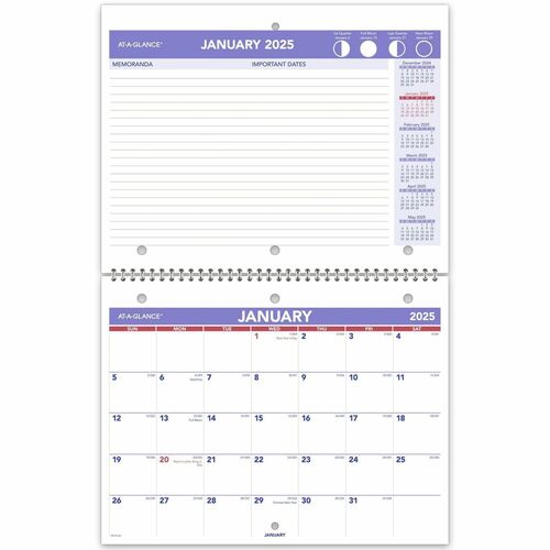 AT-A-GLANCE Mthly Desk/Wall Calendar,12 Mth Jan-Dec,3HP,11"x8-1/2",BE/WE