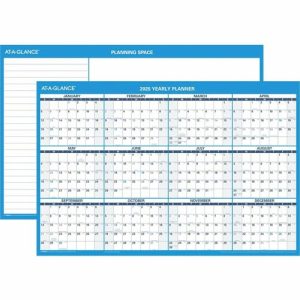 AT-A-GLANCE  Erasable Wall Calendar,w/Marker,Jan-Dec,2-Sided,36"x24",Blue