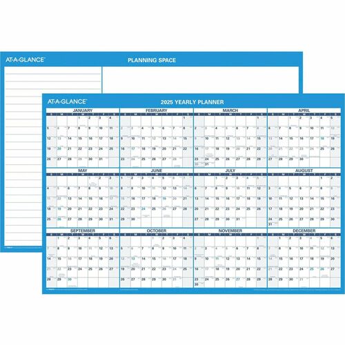 AT-A-GLANCE Erasable Wall Calendar,w/Marker,Jan-Dec,2-Sided,36"x24",Blue