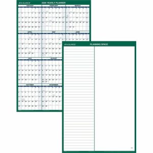 AT-A-GLANCE  Erasable Wall Calendar,Vertical,2-Sided,24"x36",Green/Blue