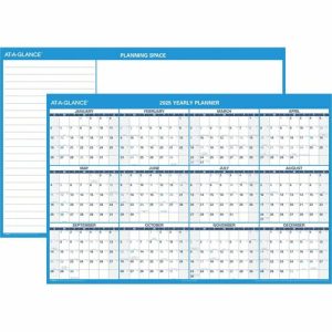 AT-A-GLANCE  Erasable Wall Calendar,w/Marker,Jan-Dec,2-Sided,48"x32",Blue