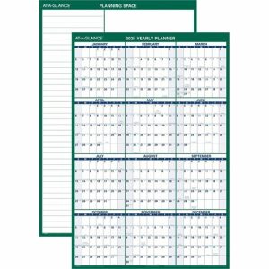 AT-A-GLANCE  Erasable Wall Calendar,Vertical,2-Sided,32"x48",Green/Blue