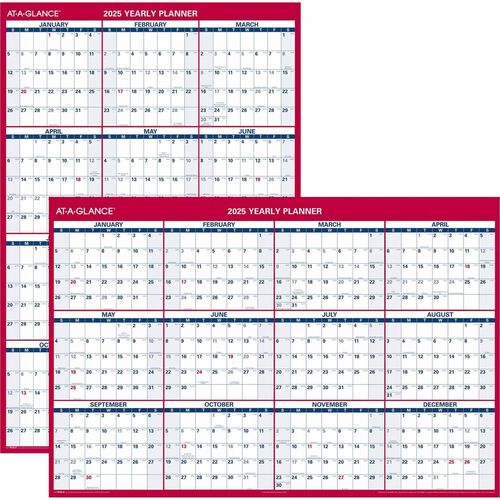 AT-A-GLANCE Erasable Wall Calendar,2-Sided,Horz/Vert,48"x32",Red/Blue