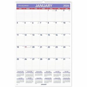 AT-A-GLANCE  Wall Calendar,Monthly,1PPM,Jan-Dec,20"x30",BE/WE