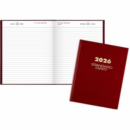 AT-A-GLANCE Daily Business Diary,Jan-Dec,1PPD,7-1/2"x9-7/16"Pg Sz,Red