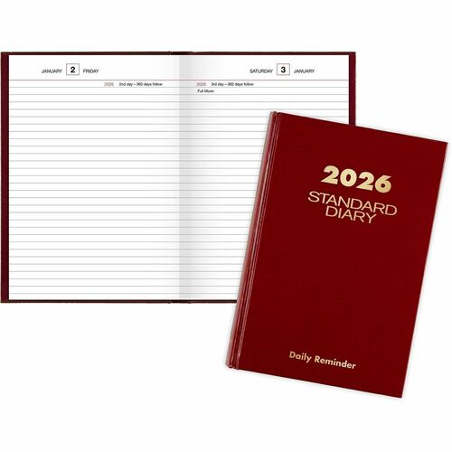 AT-A-GLANCE Daily Reminder Business Diary,Jan-Dec,1PPD,5-3/4"x8-1/4",Red