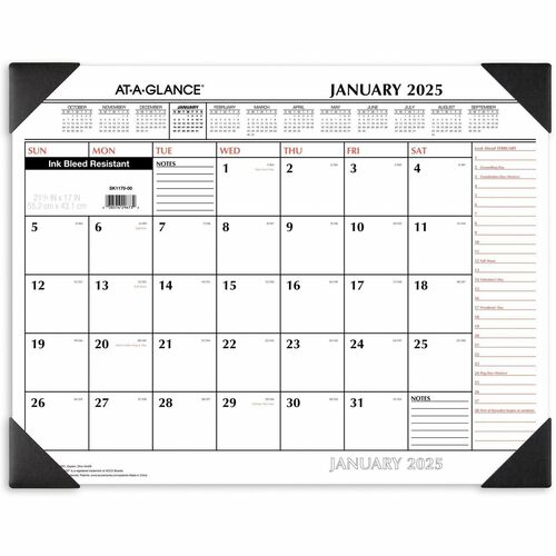 AT-A-GLANCE Desk Pad Calendar,12 Mth Jan-Dec,1MPP,21.75"x17", Black/Red