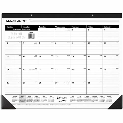 AT-A-GLANCE Desk Calendar, 1PPM, 12 Mths, Jan-Dec, 24"x19", BK/WE