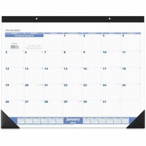 AT-A-GLANCE  Desk Pad/Calendar,Unruled Blocks,Jan-Dec,22"x17",BK Binding