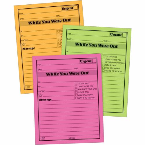 Adams Message Pad, "While You Where Out", 4"x5-1/2", 6/PK,Neon AST