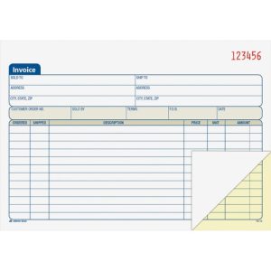Adams Invoice Book,2-Part,Carbonless,8-7/16"x5-9/16",100 Sht,BE/WE