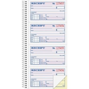 Adams Money Receipt Book,Spiral,2-Part,5-1/4"x11",200 Sht,WE/CA