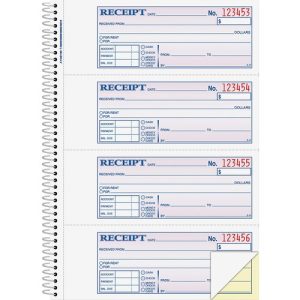 Adams Money Receipt Book,Spiral,2-Part,7-5/8"x11",200 Sht,WE/CA