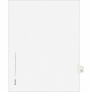Avery  Index Divider, "20", Side Tab, 8-1/2"x11", 25/PK, White