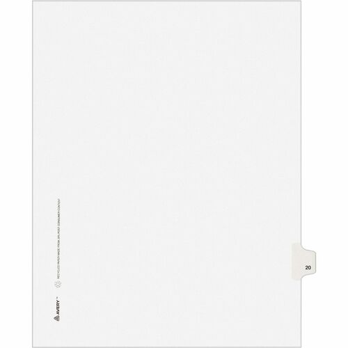 Avery Index Divider, "20", Side Tab, 8-1/2"x11", 25/PK, White