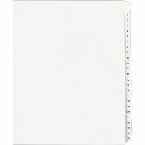 Avery Index Dividers,Collated,1-25,Side Tab,8-1/2"x11",25/ST,White