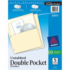 Avery  Untabbed Dbl Pocket Dividers, 3HP,9-1/4"x11-1/8", 5/PK, Buff