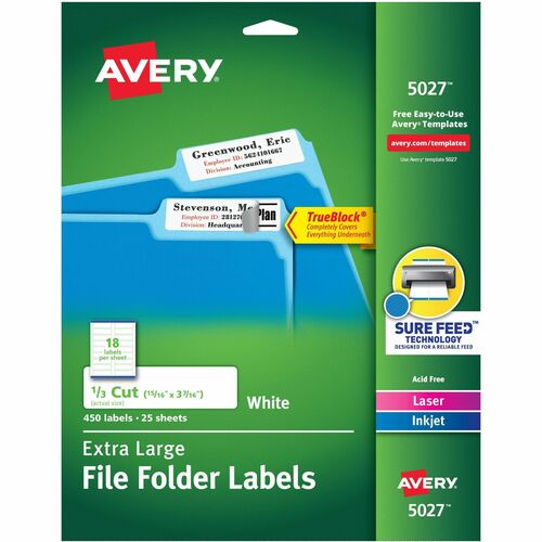Avery Extra Large Filing Labels, 15/16"x3-7/16", 450/PK, White