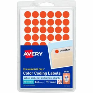 Avery  Labels, Removable, 1/2" Round, 840/PK, Neon Red