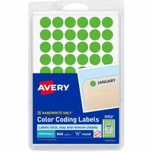 Avery  Labels, Removable, 1/2" Round, 840/PK, Neon Green