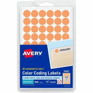 Avery  Labels, Removable, 1/2" Round, 840/PK, Neon Orange