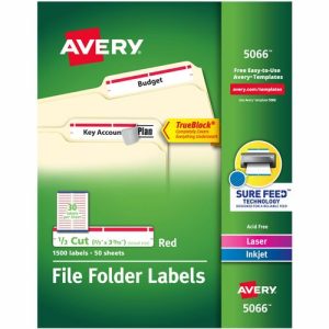 Avery  Labels, Filing, TrueBlock, 1/3 Cut, 1500/BX, Red