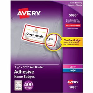 Avery  Name Badges,Laser/Inkjet,2-1/3"x3-3/8",400/BX,RD Border/WE