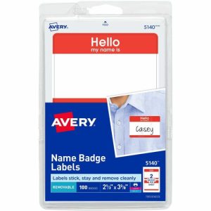 Avery  Name Badge Labels,"Hello"/Name,2-1/3"x3-3/8",100/PK,Red