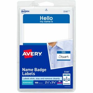 Avery  Name Badge Labels,"Hello",2-11/32"x3-3/8",100/PK,Blue