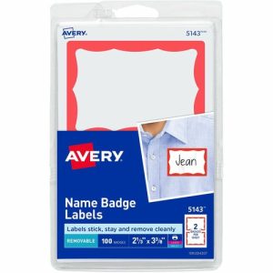Avery  Name Badge Labels, 2-11/32"x3-3/8", 100/PK, Red Border
