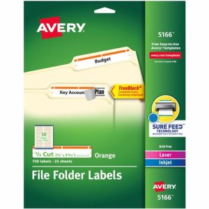Avery  Labels, Filing, TrueBlock, 1/3 Cut, 750/PK, Orange